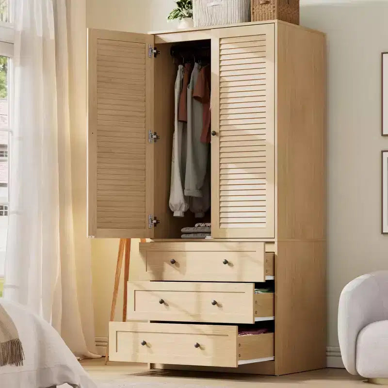 Armadio Guardaroba con 3 Cassetti e 2 Ante, Armadio Moderno in Legno per Camera da Letto, Armadio Alto Bianco Resistente