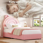 Letto matrimoniale Princess con 4 cassetti contenitori e luce, letto a piattaforma imbottito in velluto, testiera arcobaleno, adatto per bambini, grigio