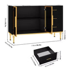 Credenza a buffet con luce a LED, mobile da cucina con 3 cassetti scanalati e ante in vetro, mobiletto credenza con vano contenitore