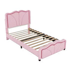 Letto imbottito Twin/Full con testiera curva e regolabile in altezza, giroletto in PU con striscia LED