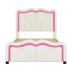 Letto imbottito Twin/Full con testiera curva e regolabile in altezza, giroletto in PU con striscia LED