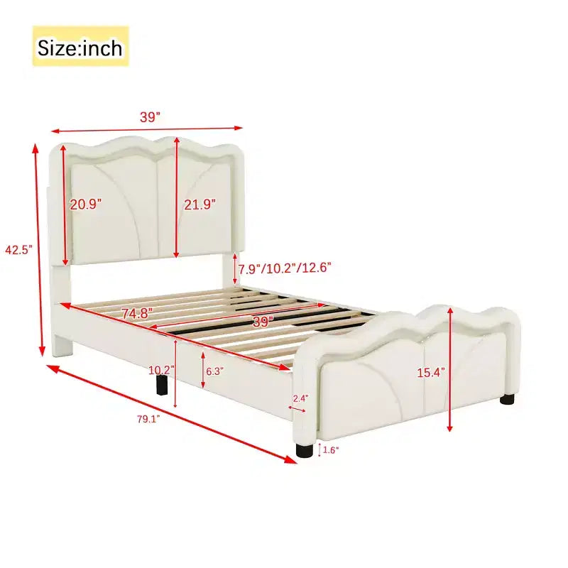 Letto imbottito Twin/Full con testiera curva e regolabile in altezza, giroletto in PU con striscia LED