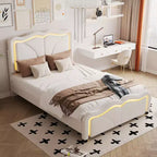 Letto imbottito Twin/Full con testiera curva e regolabile in altezza, giroletto in PU con striscia LED