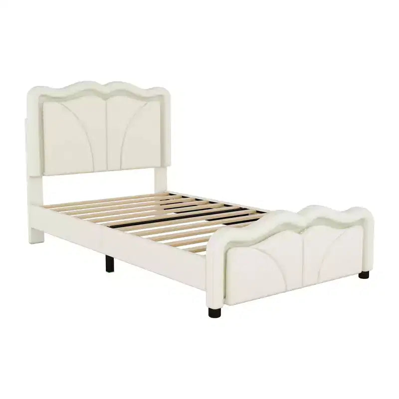 Letto imbottito Twin/Full con testiera curva e regolabile in altezza, giroletto in PU con striscia LED