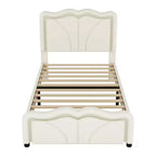 Letto imbottito Twin/Full con testiera curva e regolabile in altezza, giroletto in PU con striscia LED