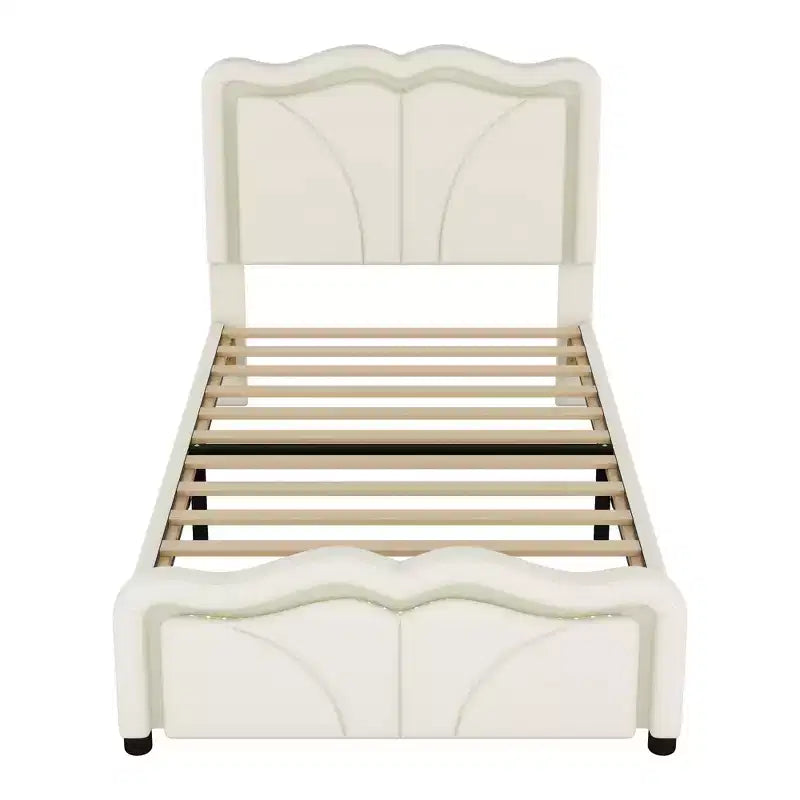 Letto imbottito Twin/Full con testiera curva e regolabile in altezza, giroletto in PU con striscia LED