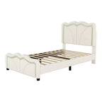 Letto imbottito Twin/Full con testiera curva e regolabile in altezza, giroletto in PU con striscia LED