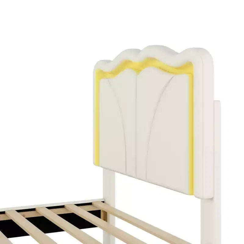 Letto imbottito Twin/Full con testiera curva e regolabile in altezza, giroletto in PU con striscia LED