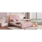 Letto imbottito Twin/Full con testiera curva e regolabile in altezza, giroletto in PU con striscia LED