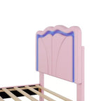 Letto imbottito Twin/Full con testiera curva e regolabile in altezza, giroletto in PU con striscia LED