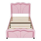 Letto imbottito Twin/Full con testiera curva e regolabile in altezza, giroletto in PU con striscia LED