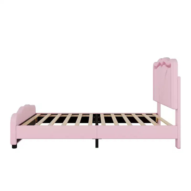 Letto imbottito Twin/Full con testiera curva e regolabile in altezza, giroletto in PU con striscia LED