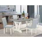 Tavolo da Pranzo Rettangolare con Piano in Legno Massello Finitura Rovere Naturale e 4 Sedie Imbottite (5 Pezzi)