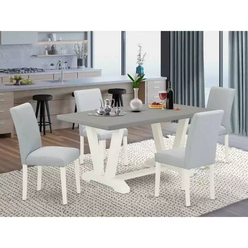 Tavolo da Pranzo Rettangolare con Piano in Legno Massello Finitura Rovere Naturale e 4 Sedie Imbottite (5 Pezzi)