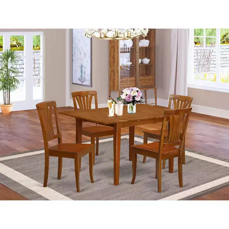 Set da pranzo 3 pezzi con piano in legno massello finitura marrone sella - 4 posti a sedere