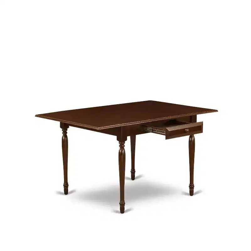 Tavolo da pranzo con piano rettangolare in legno massiccio finitura mogano con prolunga a ribalta (3 pezzi)