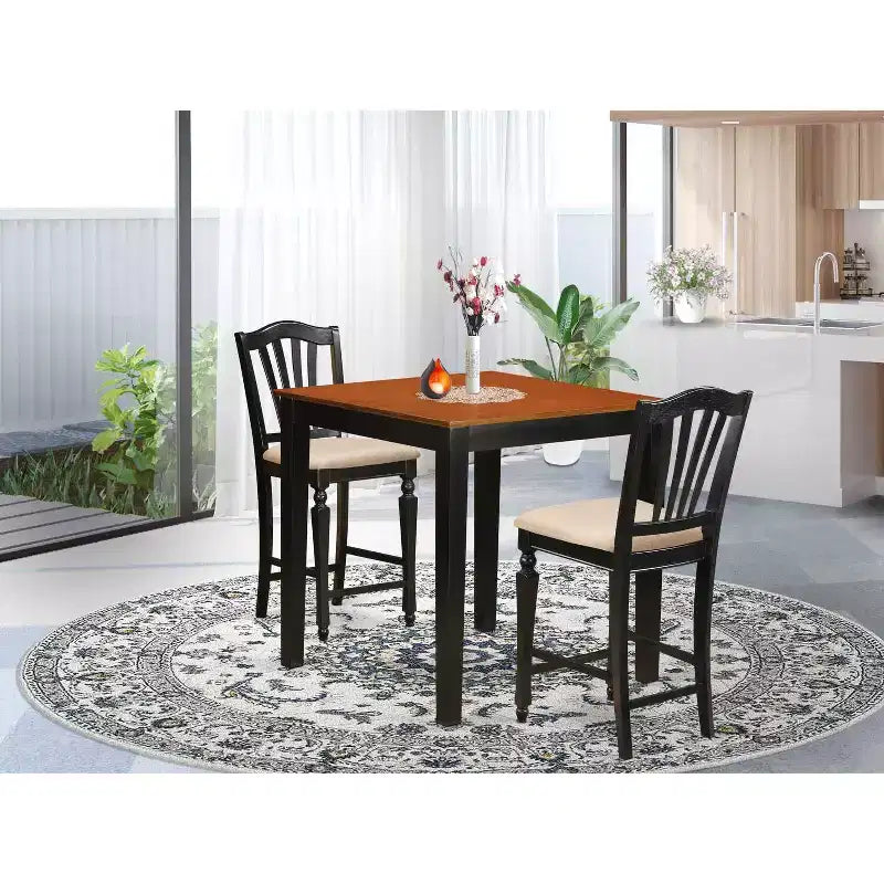 Set da pranzo altezza bancone - Tavolo e sedie da pub 3 pezzi - Set da cucina - 36x36 pollici - Finitura Black Cherry