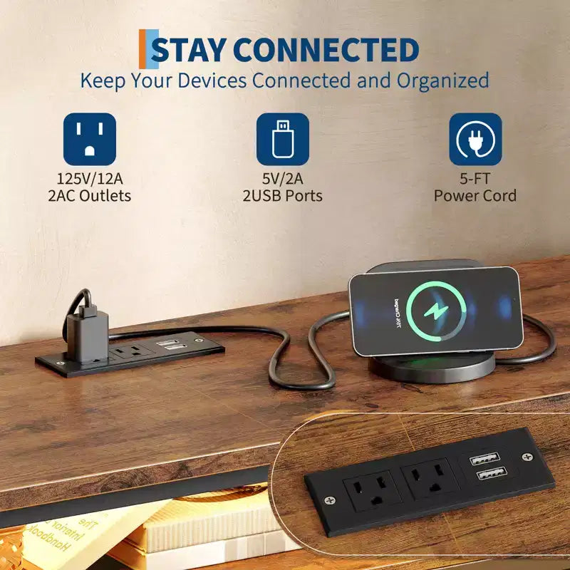 Comò lungo per camera da letto con 10 cassetti in tessuto e presa di corrente e luce LED, mobile TV per TV da 65-75 pollici
