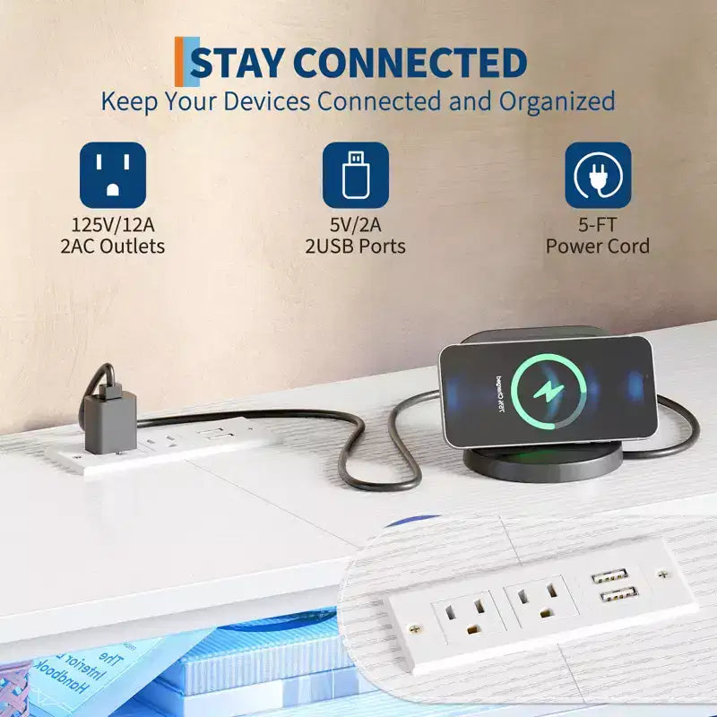 Comò lungo per camera da letto con 10 cassetti in tessuto e presa di corrente e luce LED, mobile TV per TV da 65-75 pollici