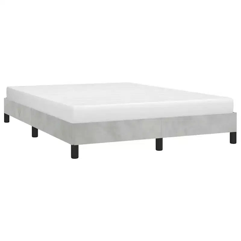 Bed Frame Light Gray Velvet, Engineered wood, Plywood Queen