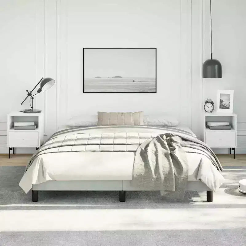 Giroletto in velluto grigio chiaro, legno ingegnerizzato, compensato Queen