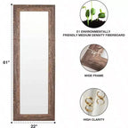 Specchio a figura intera 61x22 per la fattoria. Cornice rustica in legno massello, da parete o da appoggio per camera da letto, bagno, soggiorno.