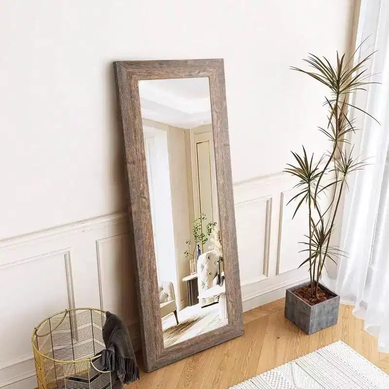 Specchio a figura intera 61x22 per la fattoria. Cornice rustica in legno massello, da parete o da appoggio per camera da letto, bagno, soggiorno.