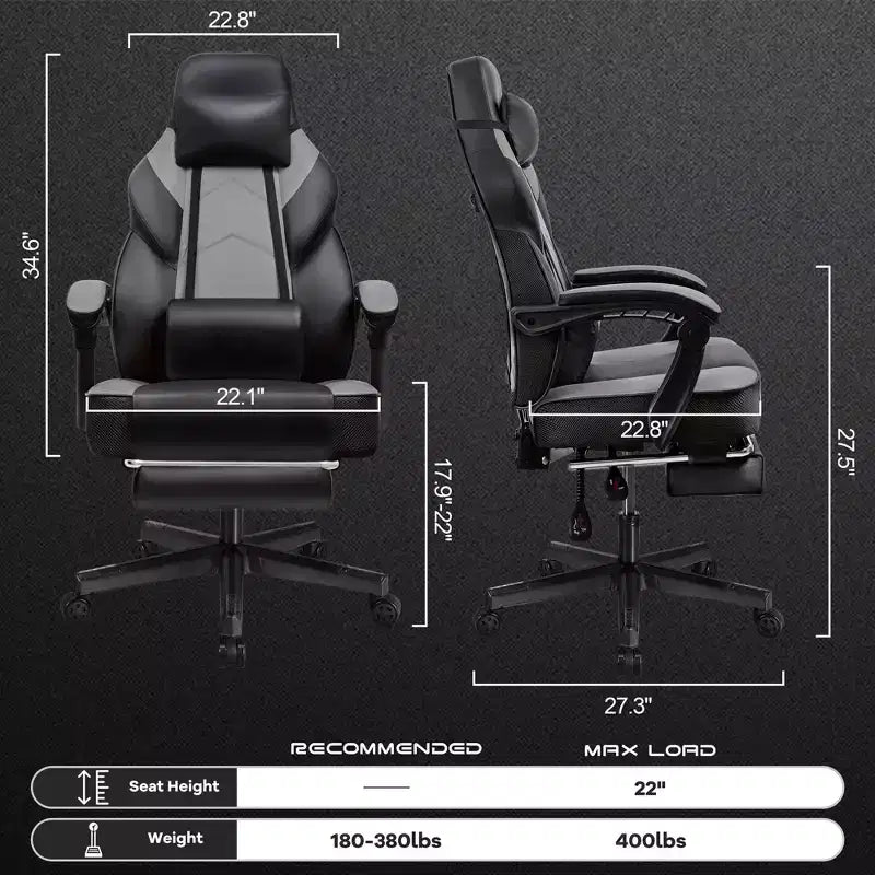 Sedie da gaming per adulti con poggiapiedi, schienale alto, con supporto lombare massaggiante, sedie da computer girevoli a 360° regolabili in altezza