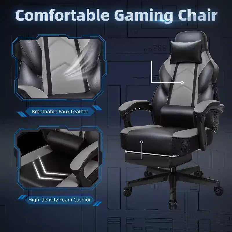 Sedie da gaming per adulti con poggiapiedi, schienale alto, con supporto lombare massaggiante, sedie da computer girevoli a 360° regolabili in altezza