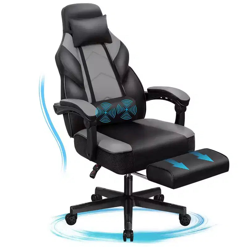 Sedie da gaming per adulti con poggiapiedi, schienale alto, con supporto lombare massaggiante, sedie da computer girevoli a 360° regolabili in altezza