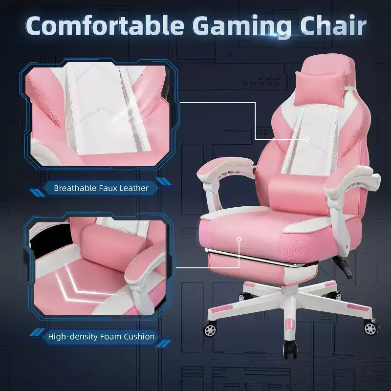Sedie da gaming per adulti con poggiapiedi, schienale alto, con supporto lombare massaggiante, sedie da computer girevoli a 360° regolabili in altezza