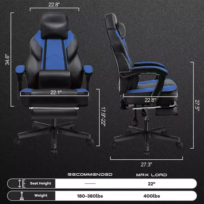 Sedie da gaming per adulti con poggiapiedi, schienale alto, con supporto lombare massaggiante, sedie da computer girevoli a 360° regolabili in altezza