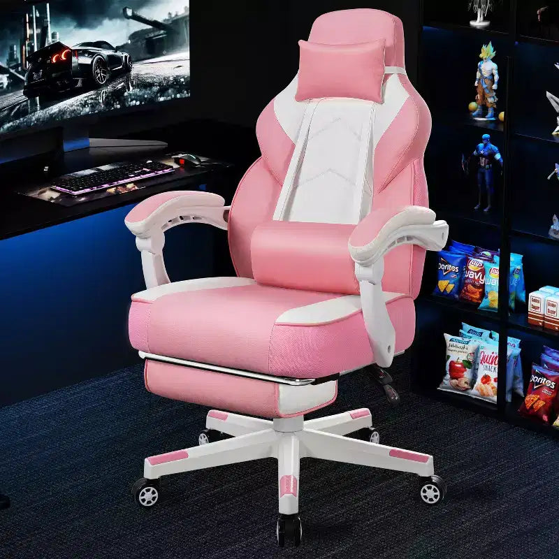 Sedie da gaming per adulti con poggiapiedi, schienale alto, con supporto lombare massaggiante, sedie da computer girevoli a 360° regolabili in altezza