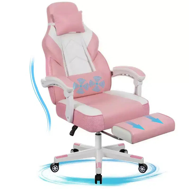 Sedie da gaming per adulti con poggiapiedi, schienale alto, con supporto lombare massaggiante, sedie da computer girevoli a 360° regolabili in altezza