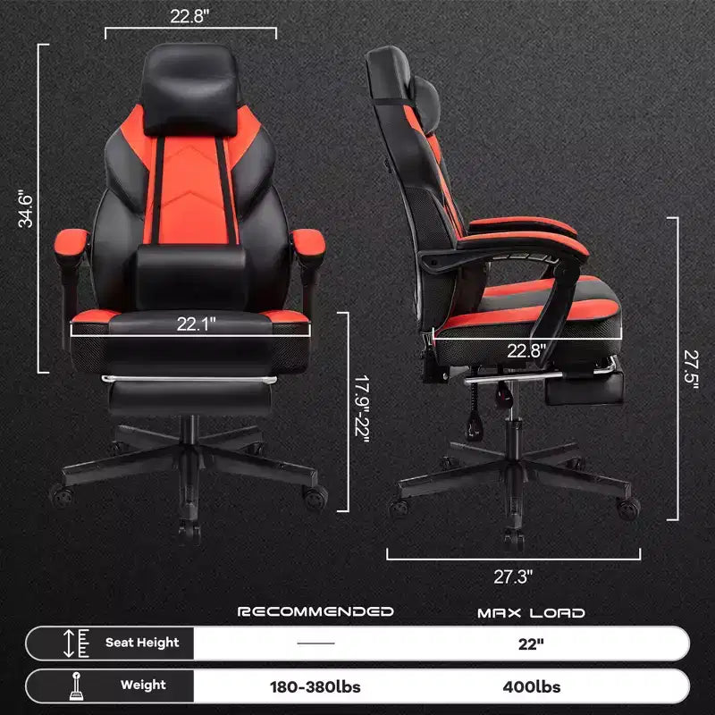 Sedie da gaming per adulti con poggiapiedi, schienale alto, con supporto lombare massaggiante, sedie da computer girevoli a 360° regolabili in altezza
