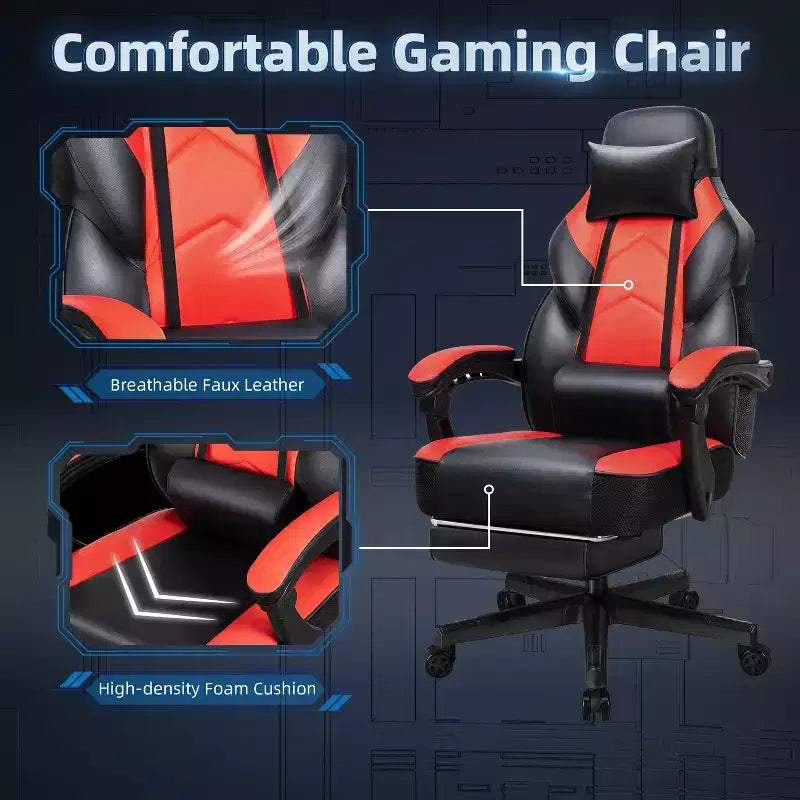 Sedie da gaming per adulti con poggiapiedi, schienale alto, con supporto lombare massaggiante, sedie da computer girevoli a 360° regolabili in altezza