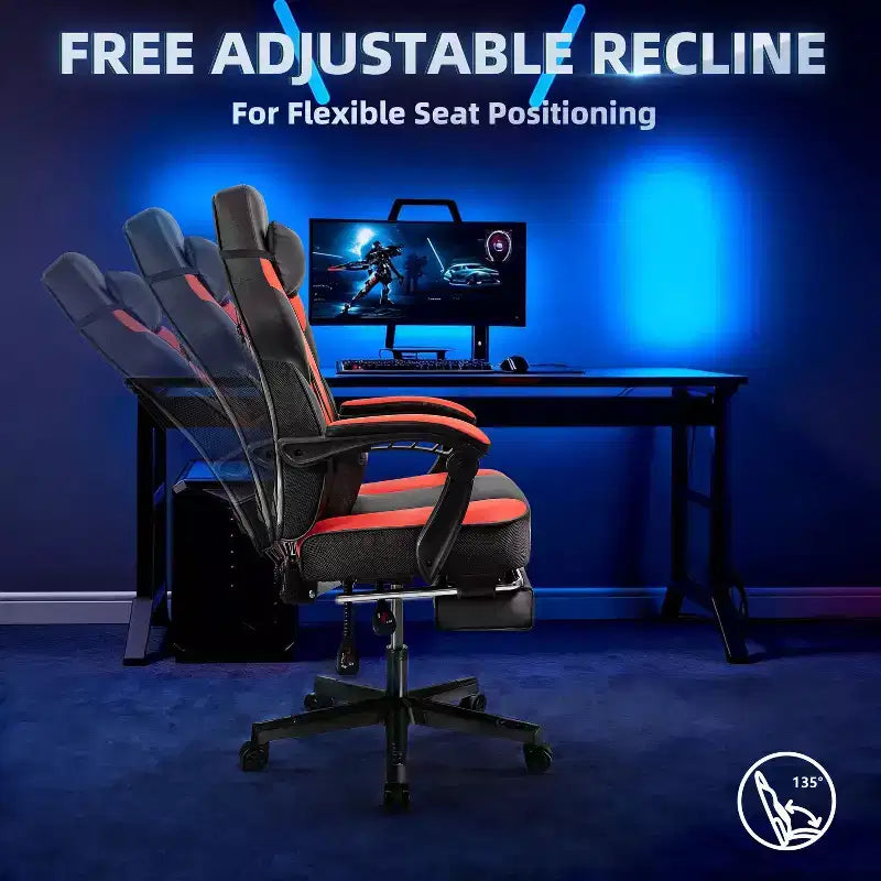 Sedie da gaming per adulti con poggiapiedi, schienale alto, con supporto lombare massaggiante, sedie da computer girevoli a 360° regolabili in altezza