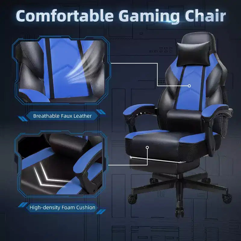 Sedie da gaming per adulti con poggiapiedi, schienale alto, con supporto lombare massaggiante, sedie da computer girevoli a 360° regolabili in altezza