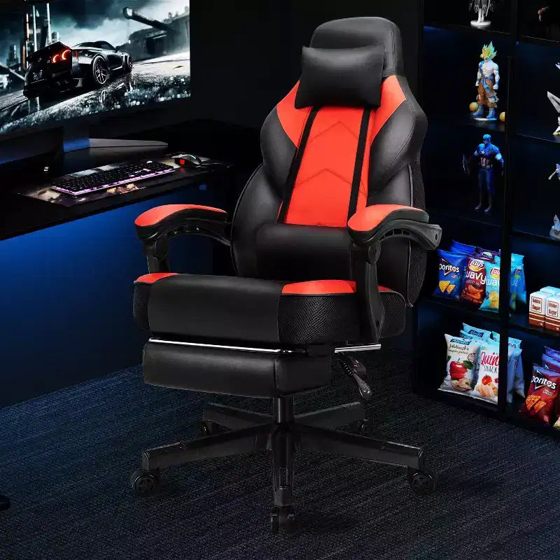 Sedie da gaming per adulti con poggiapiedi, schienale alto, con supporto lombare massaggiante, sedie da computer girevoli a 360° regolabili in altezza