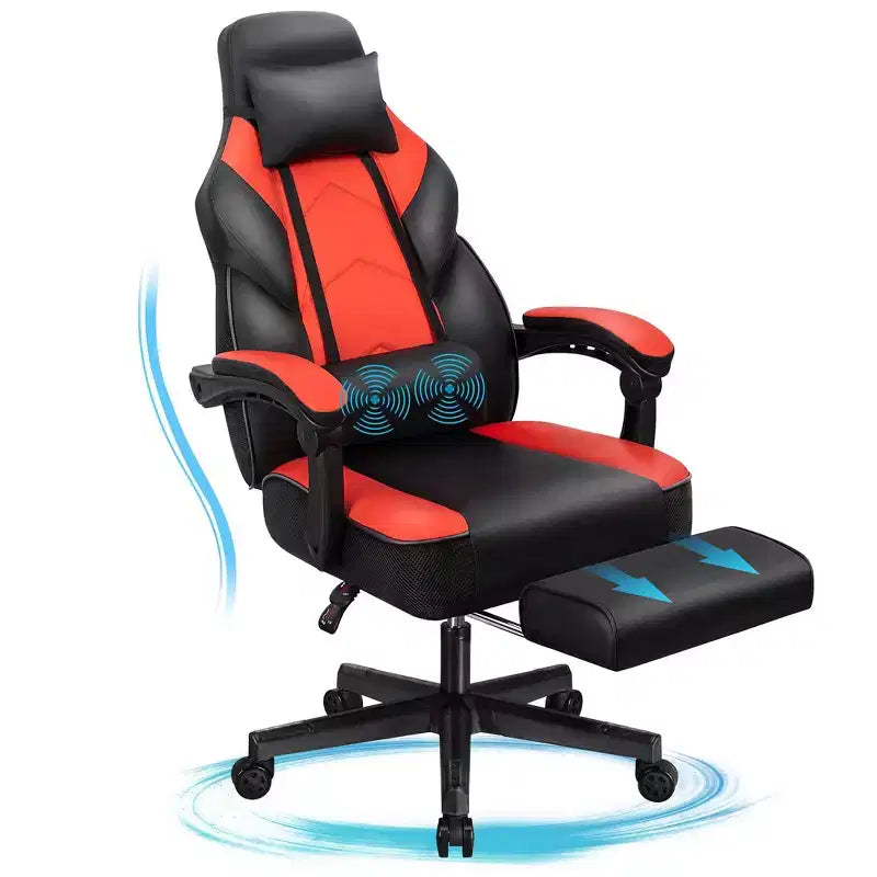 Sedie da gaming per adulti con poggiapiedi, schienale alto, con supporto lombare massaggiante, sedie da computer girevoli a 360° regolabili in altezza