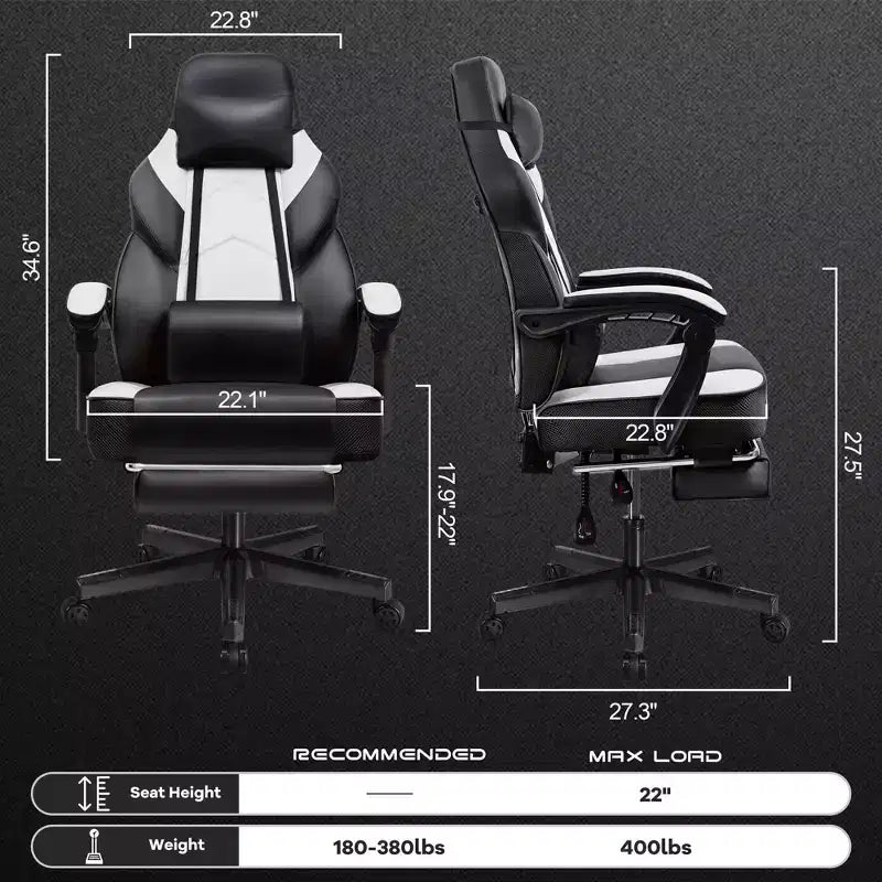 Sedie da gaming per adulti con poggiapiedi, schienale alto, con supporto lombare massaggiante, sedie da computer girevoli a 360° regolabili in altezza