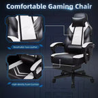 Sedie da gaming per adulti con poggiapiedi, schienale alto, con supporto lombare massaggiante, sedie da computer girevoli a 360° regolabili in altezza
