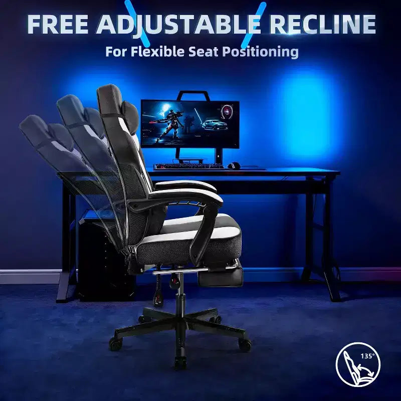 Sedie da gaming per adulti con poggiapiedi, schienale alto, con supporto lombare massaggiante, sedie da computer girevoli a 360° regolabili in altezza