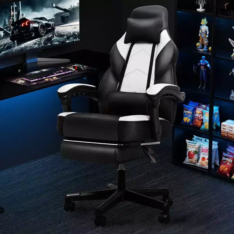 Sedie da gaming per adulti con poggiapiedi, schienale alto, con supporto lombare massaggiante, sedie da computer girevoli a 360° regolabili in altezza