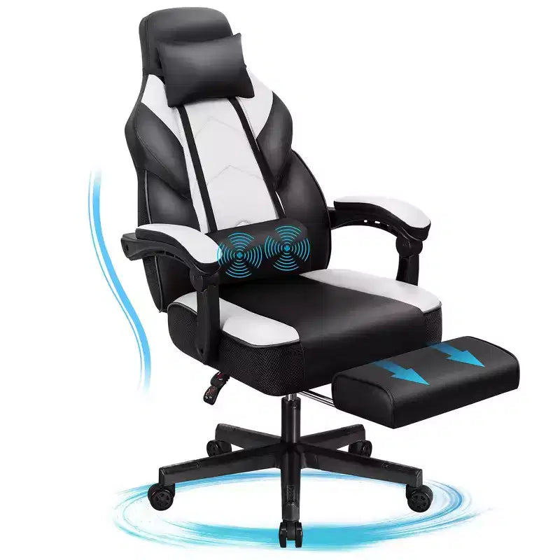 Sedie da gaming per adulti con poggiapiedi, schienale alto, con supporto lombare massaggiante, sedie da computer girevoli a 360° regolabili in altezza