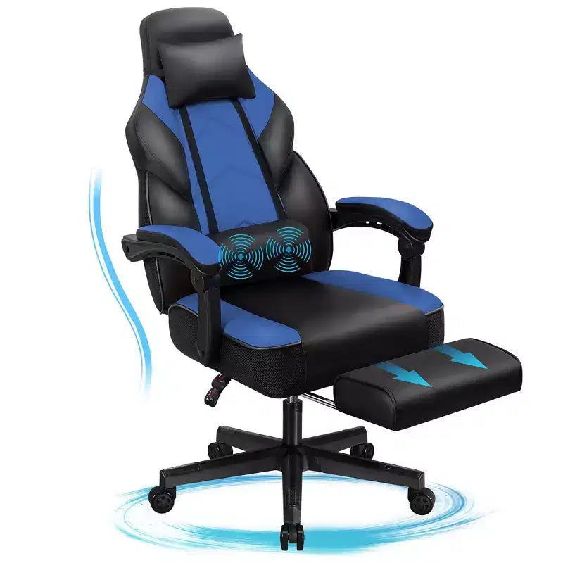 Sedie da gaming per adulti con poggiapiedi, schienale alto, con supporto lombare massaggiante, sedie da computer girevoli a 360° regolabili in altezza