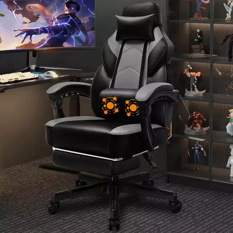 Sedie da gaming per adulti con poggiapiedi, schienale alto, con supporto lombare massaggiante, sedie da computer girevoli a 360° regolabili in altezza
