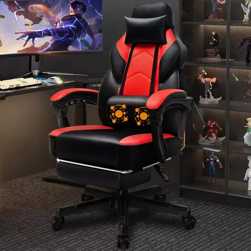 Sedie da gaming per adulti con poggiapiedi, schienale alto, con supporto lombare massaggiante, sedie da computer girevoli a 360° regolabili in altezza