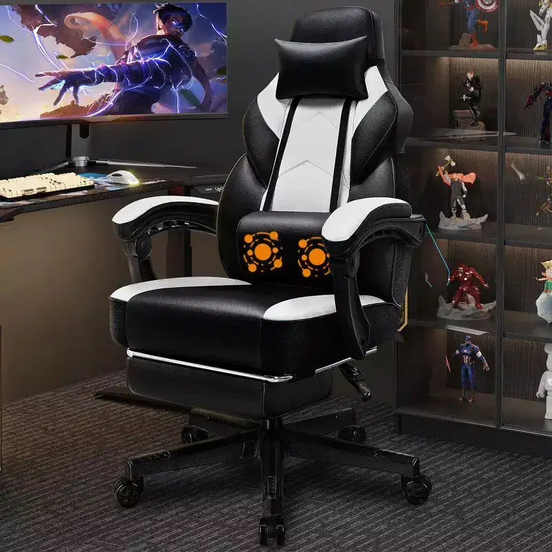 Sedie da gaming per adulti con poggiapiedi, schienale alto, con supporto lombare massaggiante, sedie da computer girevoli a 360° regolabili in altezza