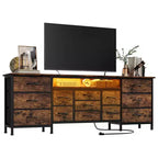 Comò nero da 70" con 13 cassetti in tessuto e luci a LED, cassettiera larga con struttura in metallo per camera da letto e soggiorno